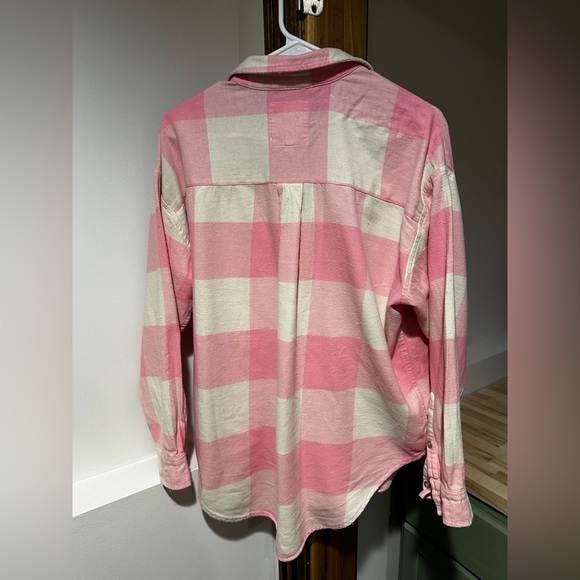 Aerie Pink and Cream Checkered flannel Shirt - Picture 3 of 7